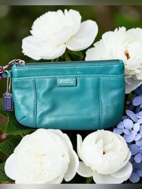 Coach Daisy green leather wristlet like new